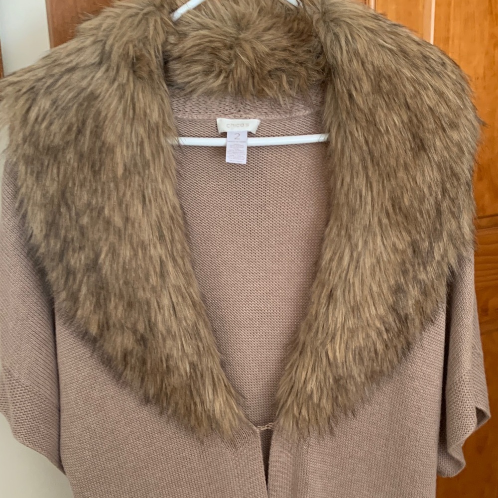 Chico's Brown Sweater with Faux Fur Collar - Picture 3 of 7